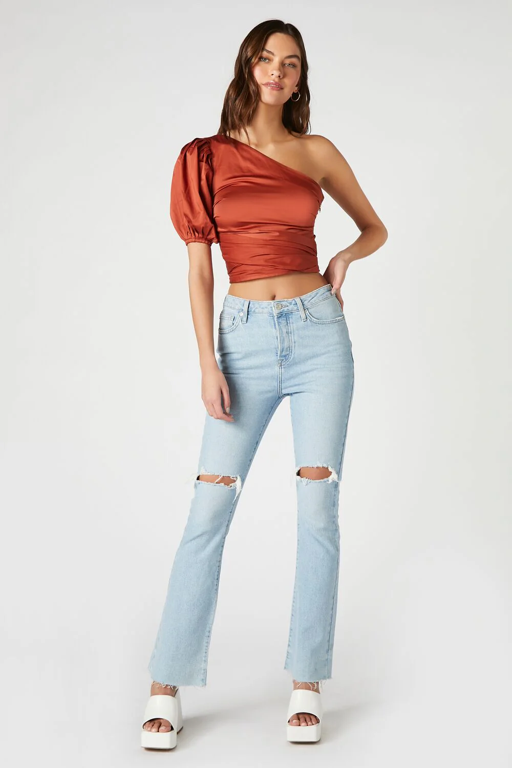One-Shoulder Puff-Sleeve Crop Top - Image 4