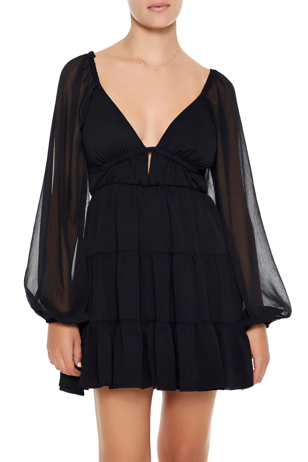 Plunging Tiered Babydoll Dress - Image 2