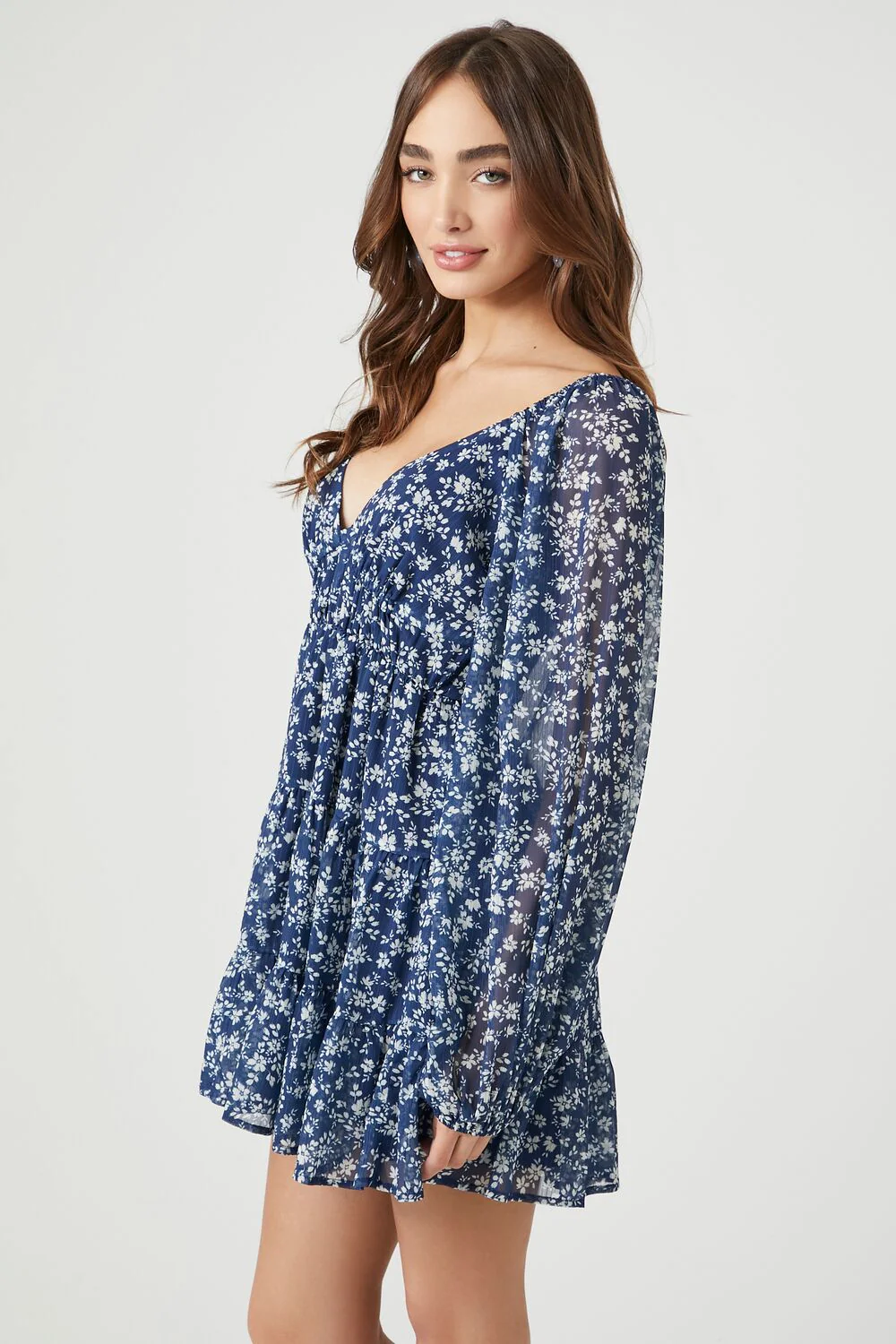 Floral Plunging Tiered Babydoll Dress - Image 2