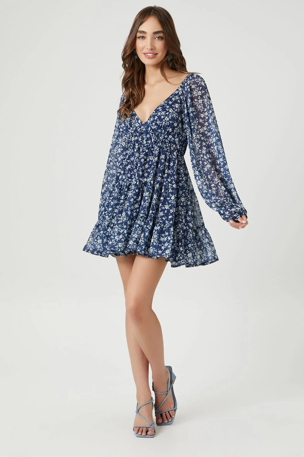 Floral Plunging Tiered Babydoll Dress - Image 4