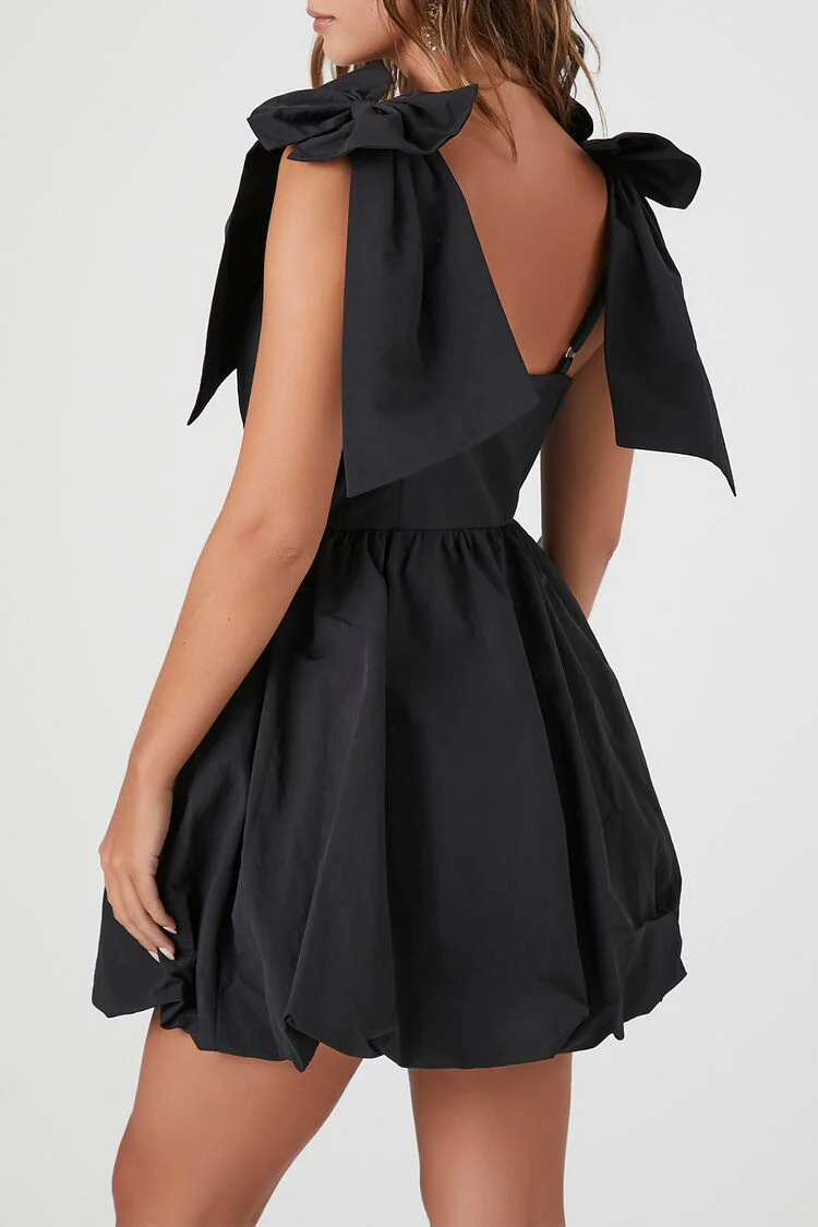 Plunging Bow Babydoll Dress - Image 3