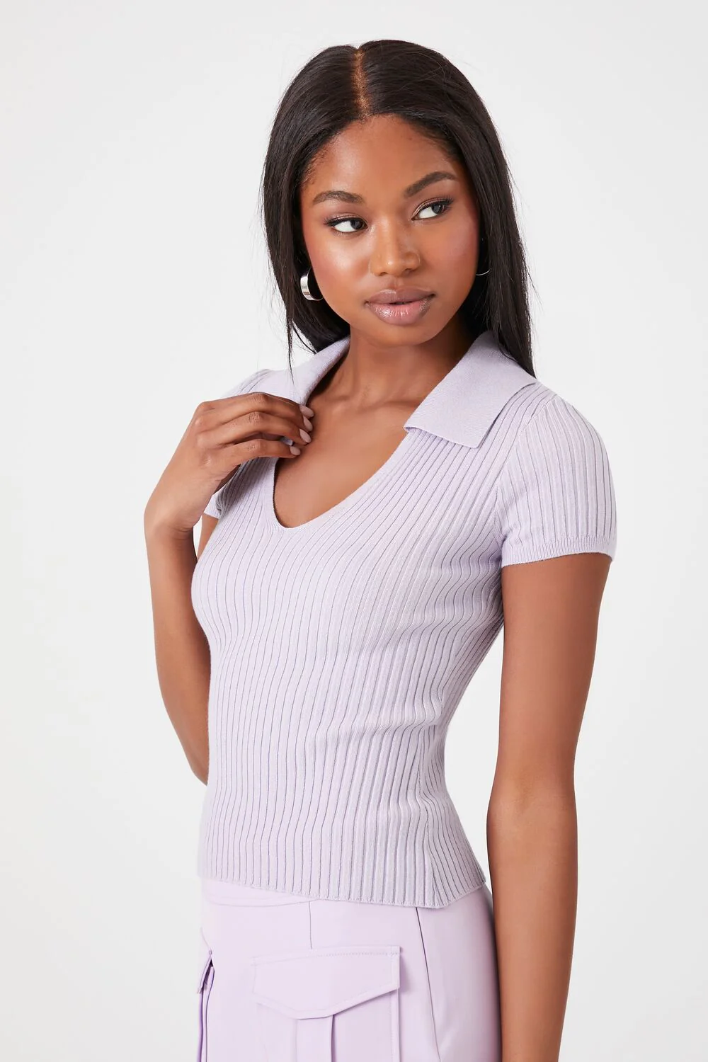 Sweater-Knit Split-Neck Top - Image 2