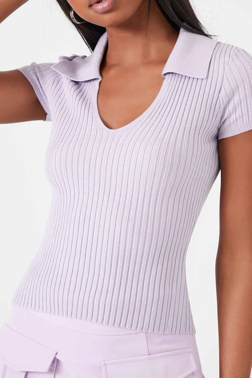 Sweater-Knit Split-Neck Top - Image 5
