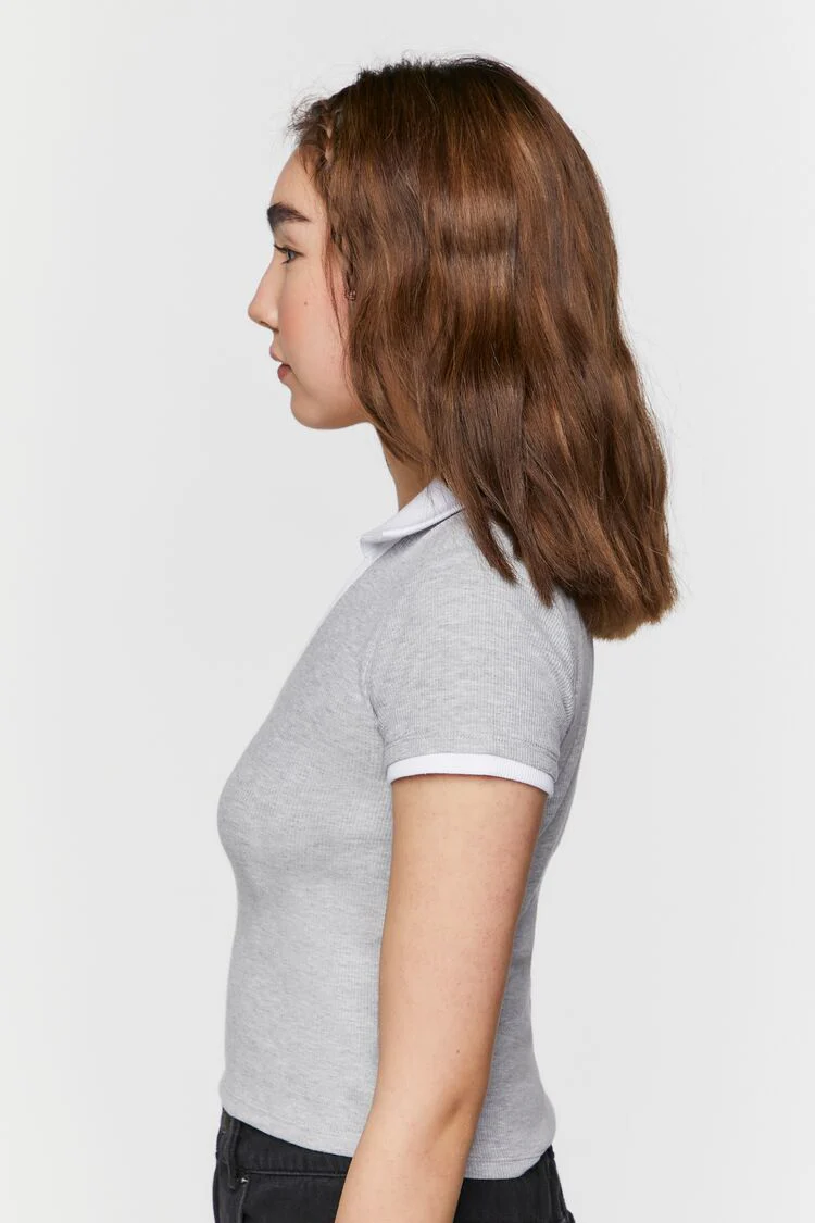 V-Neck Cropped Polo Shirt - Image 2