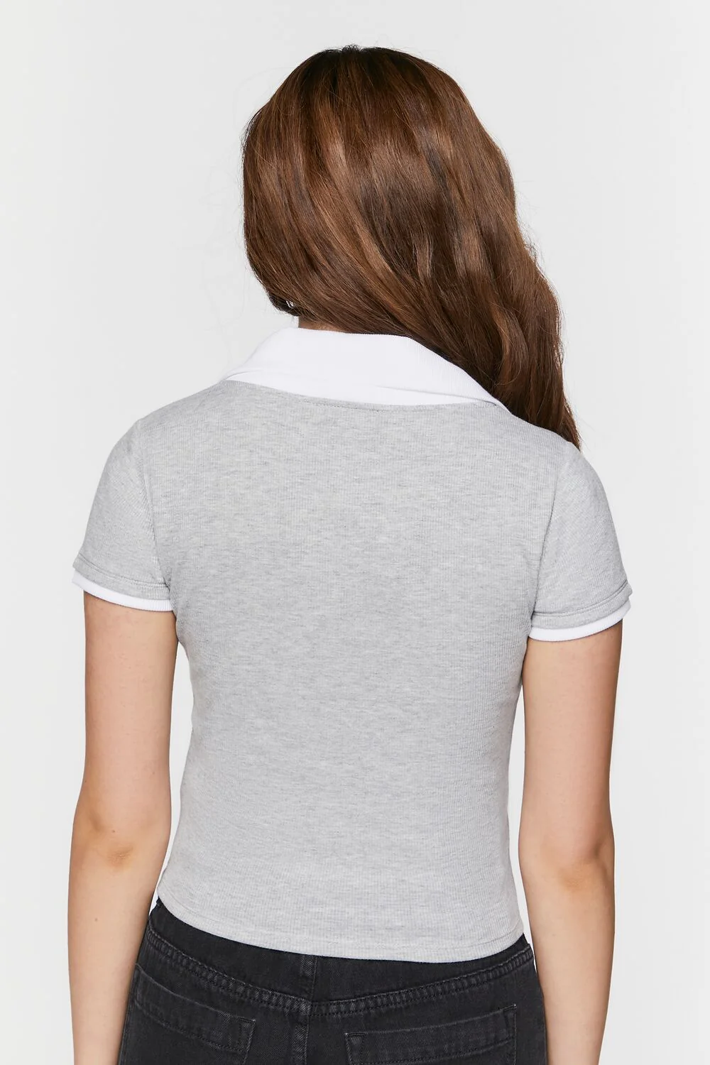 V-Neck Cropped Polo Shirt - Image 3