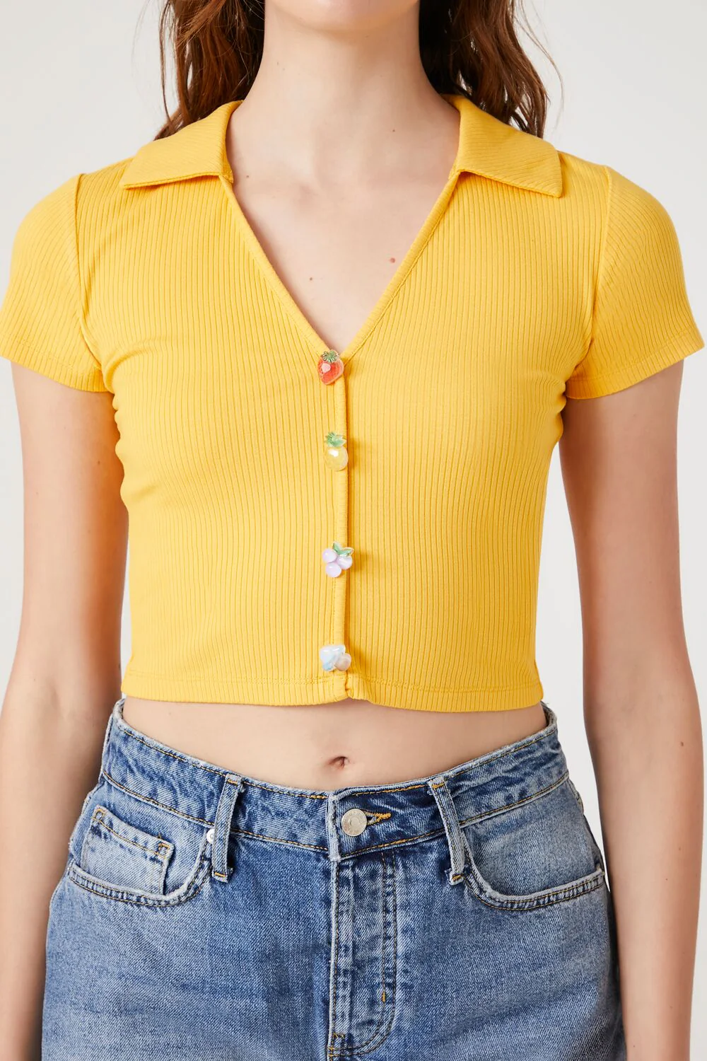 Fruit Button-Front Crop Top - Image 5