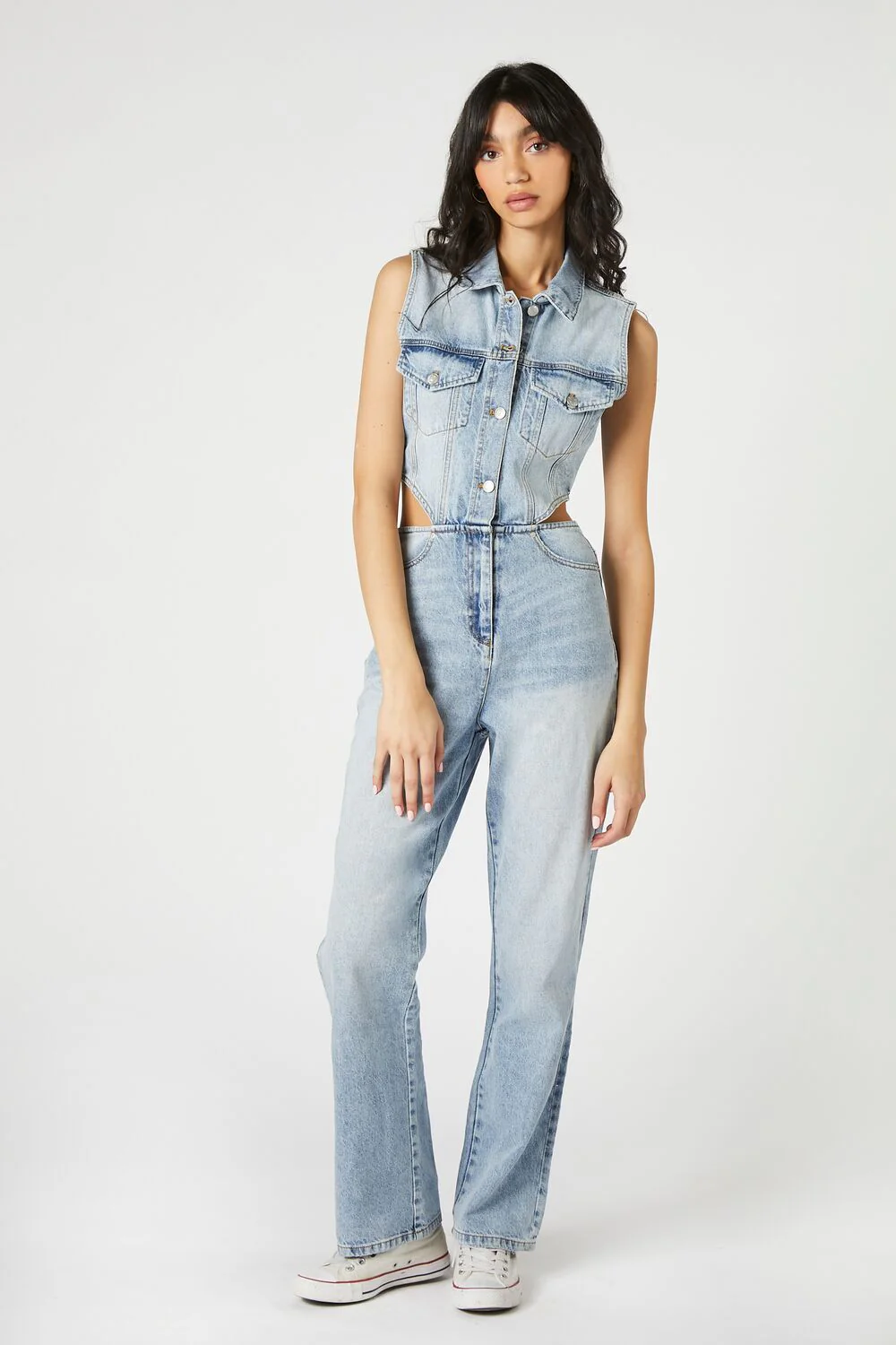 Sleeveless Cutout Denim Overalls - Image 2