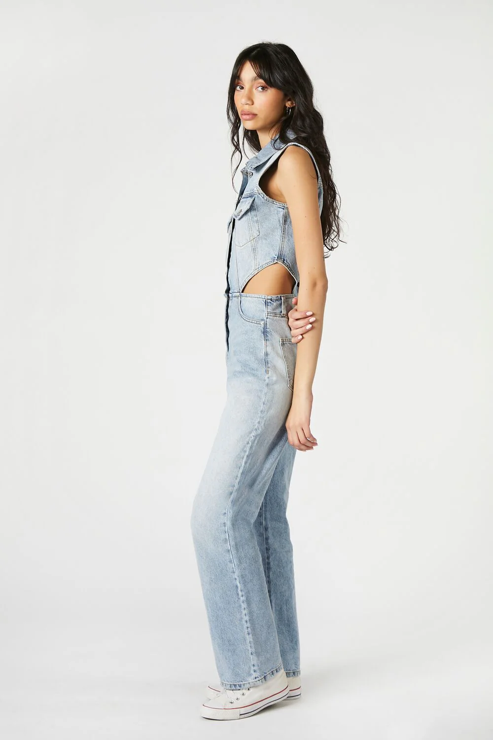 Sleeveless Cutout Denim Overalls - Image 3