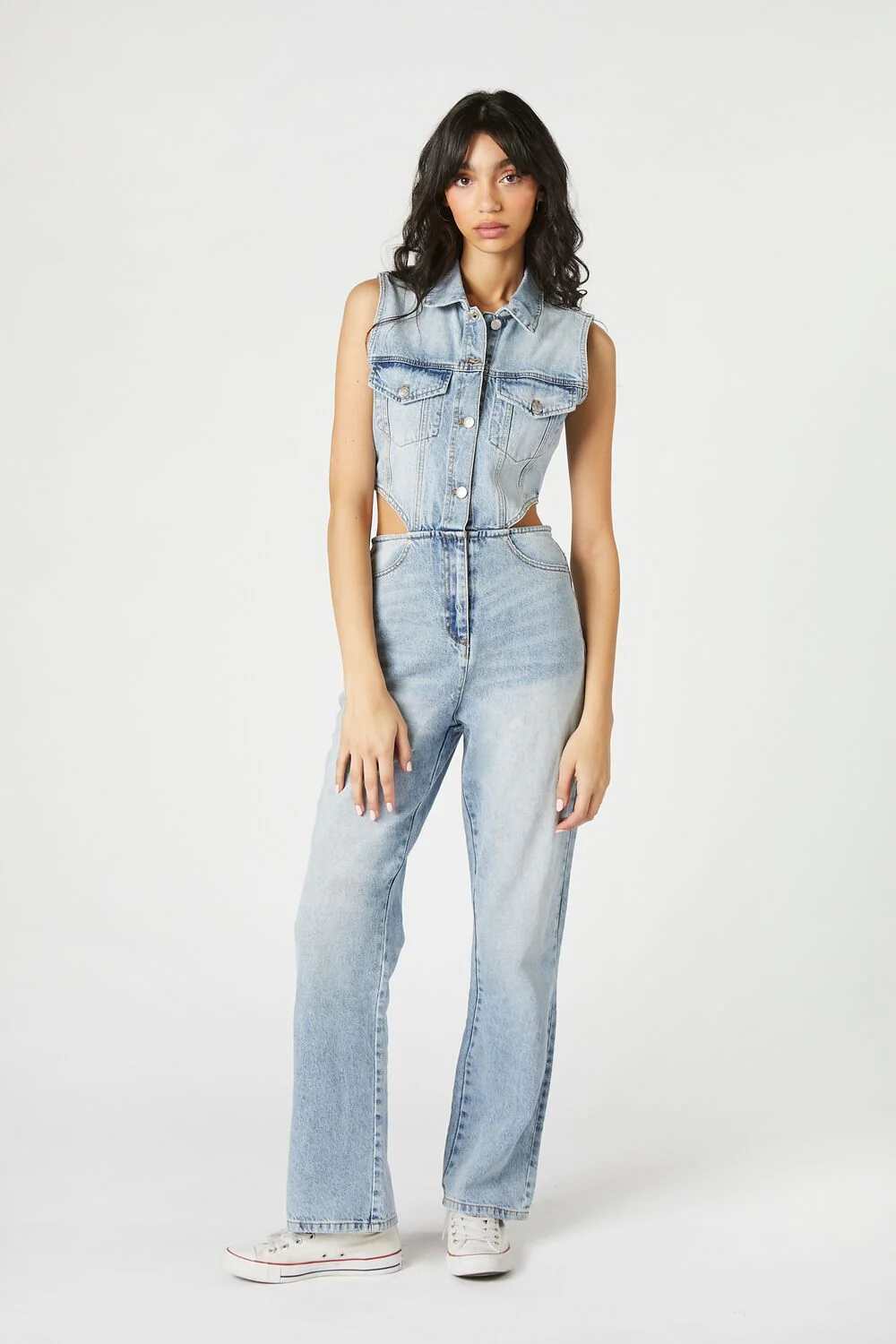 Sleeveless Cutout Denim Overalls - Image 5