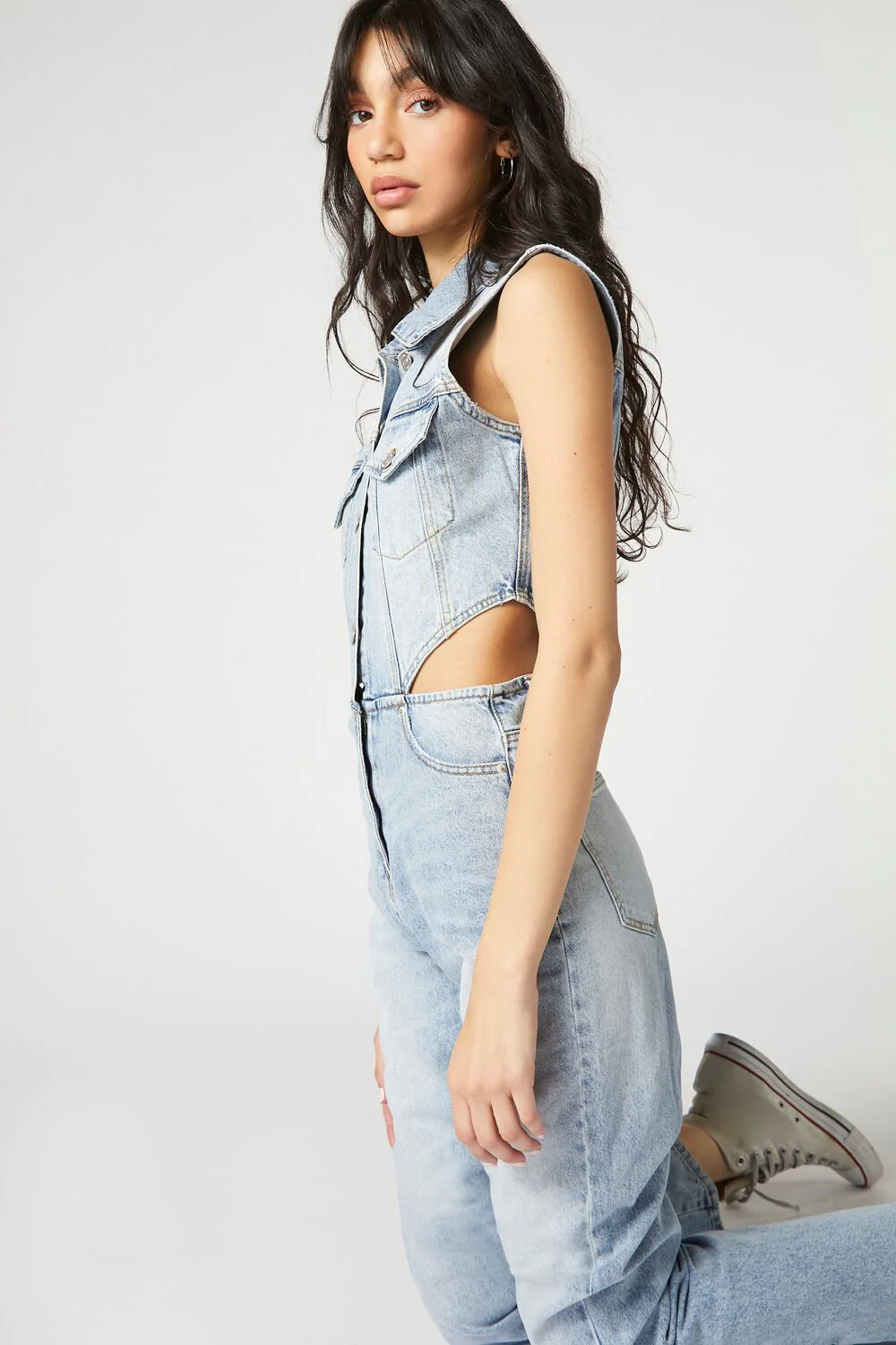 Sleeveless Cutout Denim Overalls - Image 7
