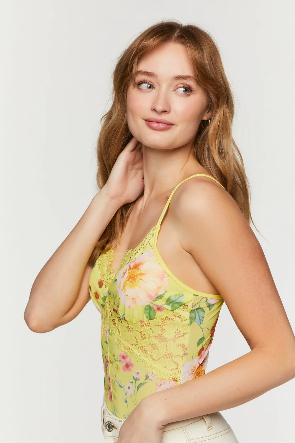 Floral Lace-Panel Cami Bodysuit - Image 2