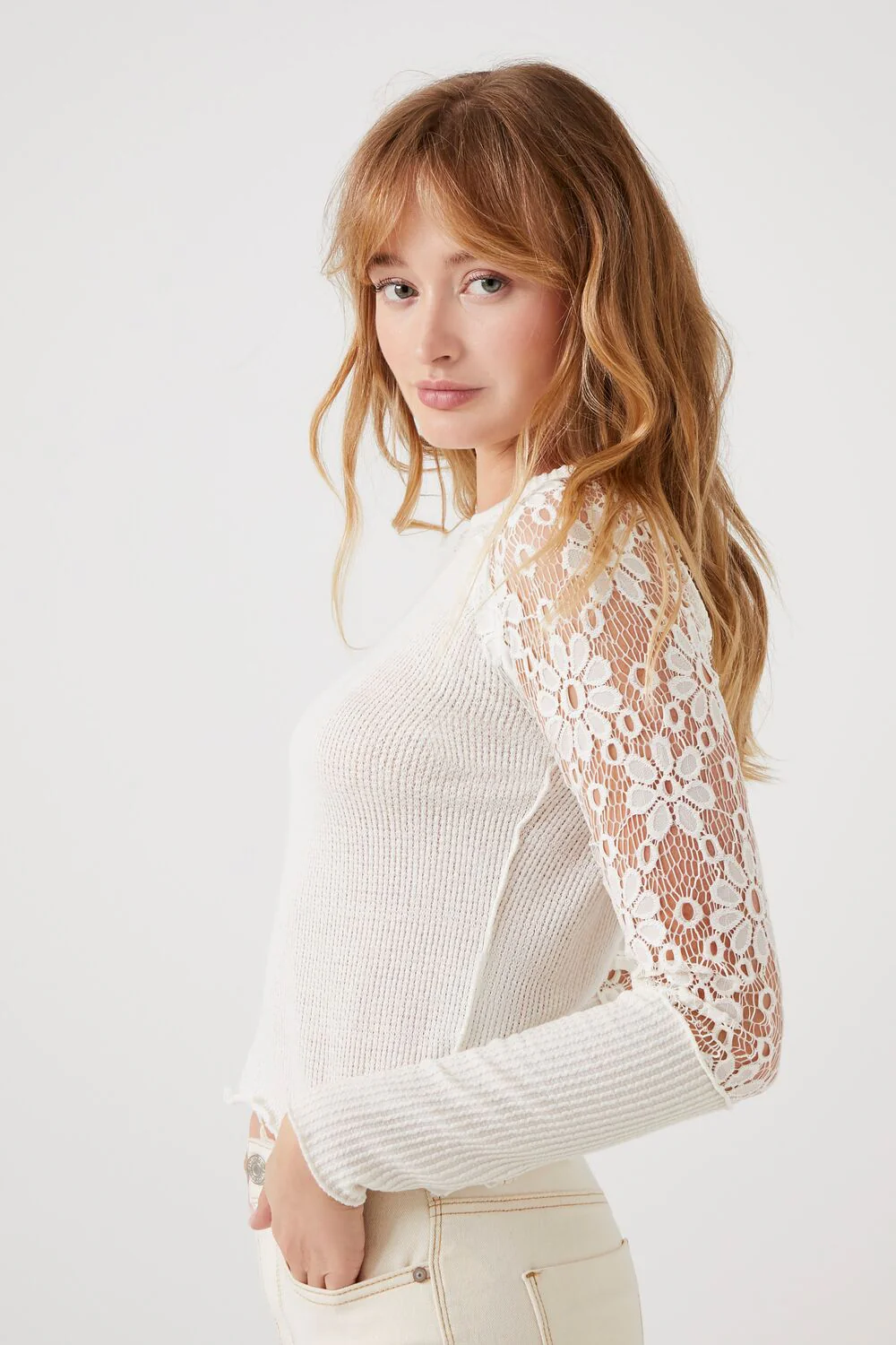Sheer Lace-Sleeve Top - Image 2
