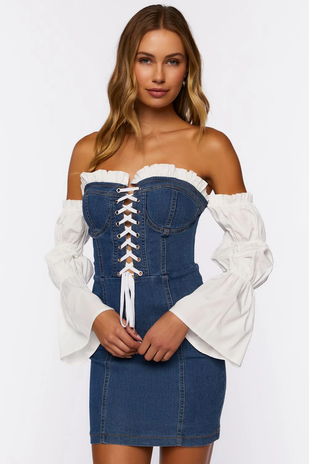 Reworked Denim Off-the-Shoulder Dress - Image 4