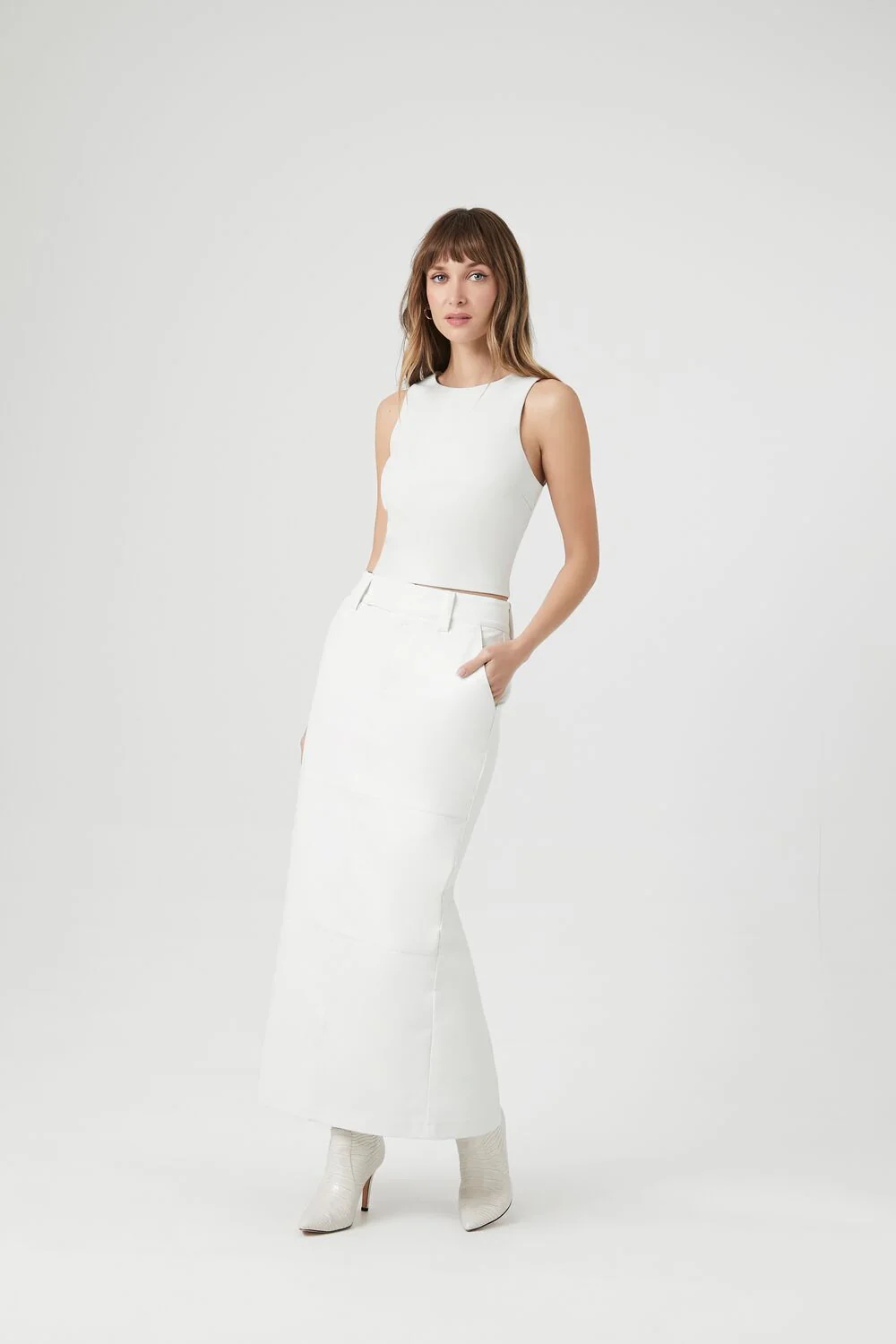 Faux Leather Slit Midi Skirt - Image 12