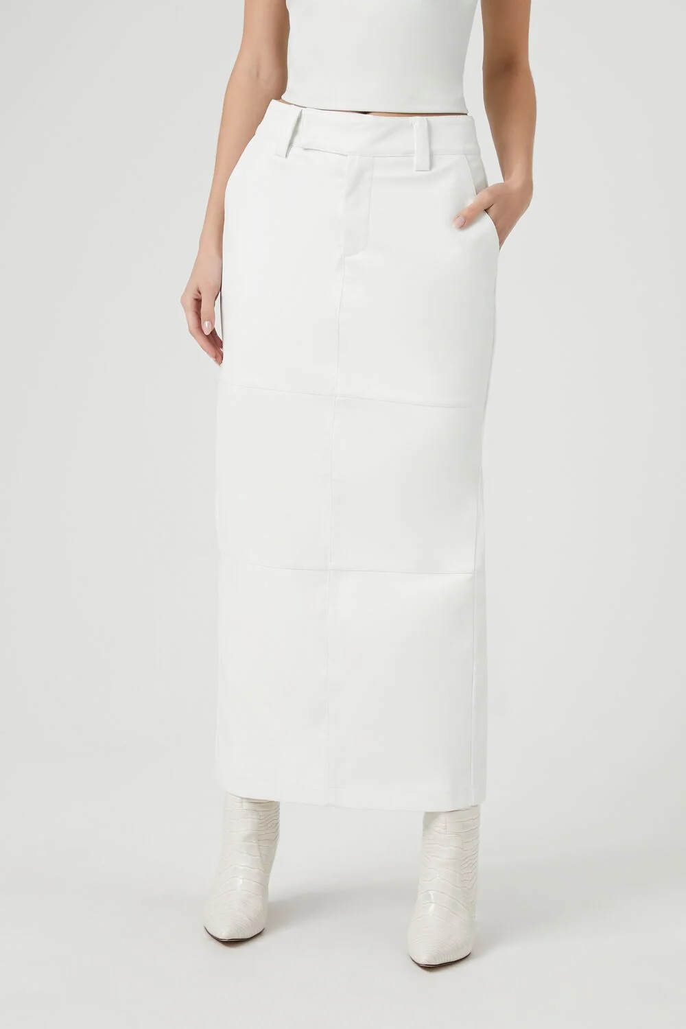Faux Leather Slit Midi Skirt - Image 13