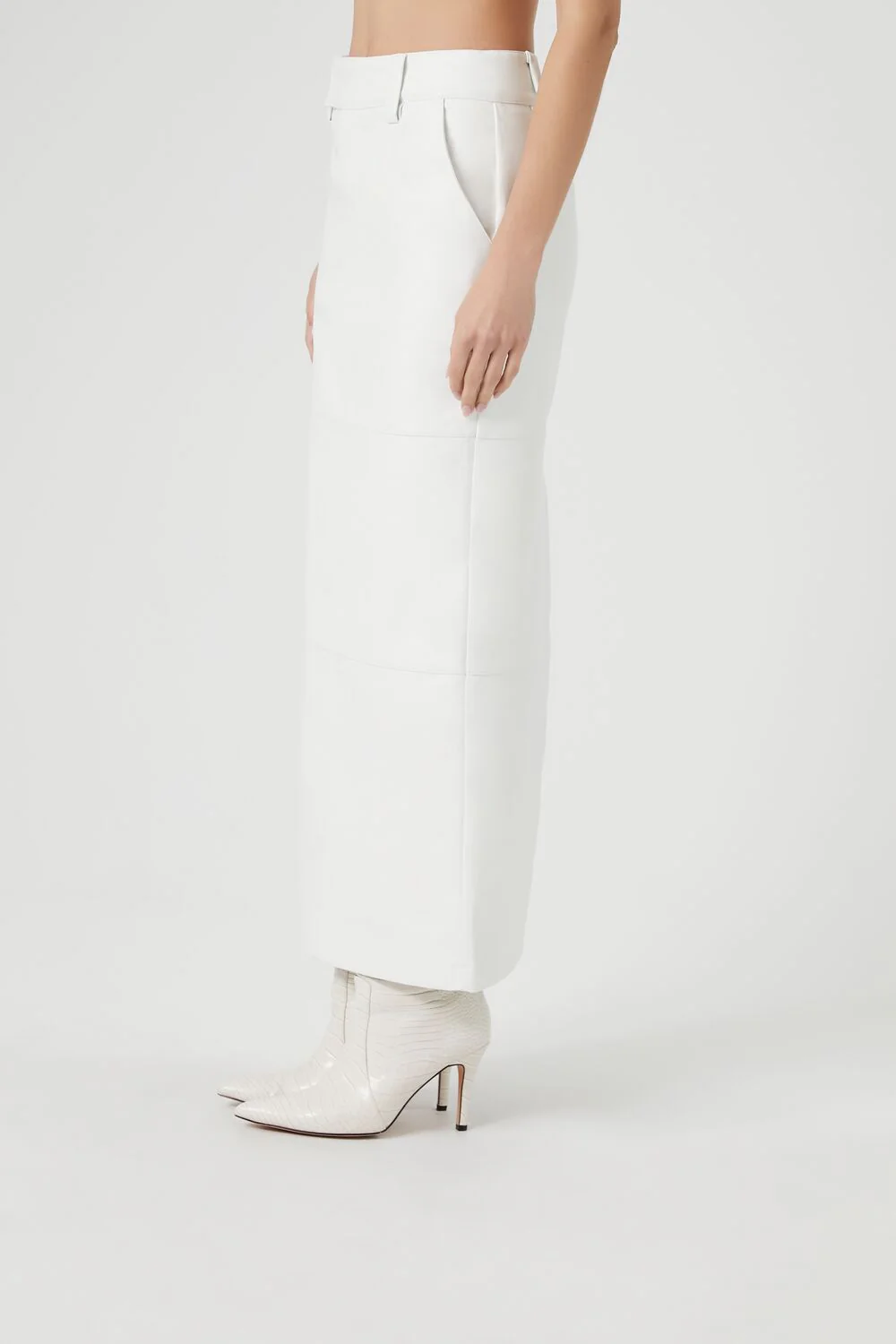 Faux Leather Slit Midi Skirt - Image 14