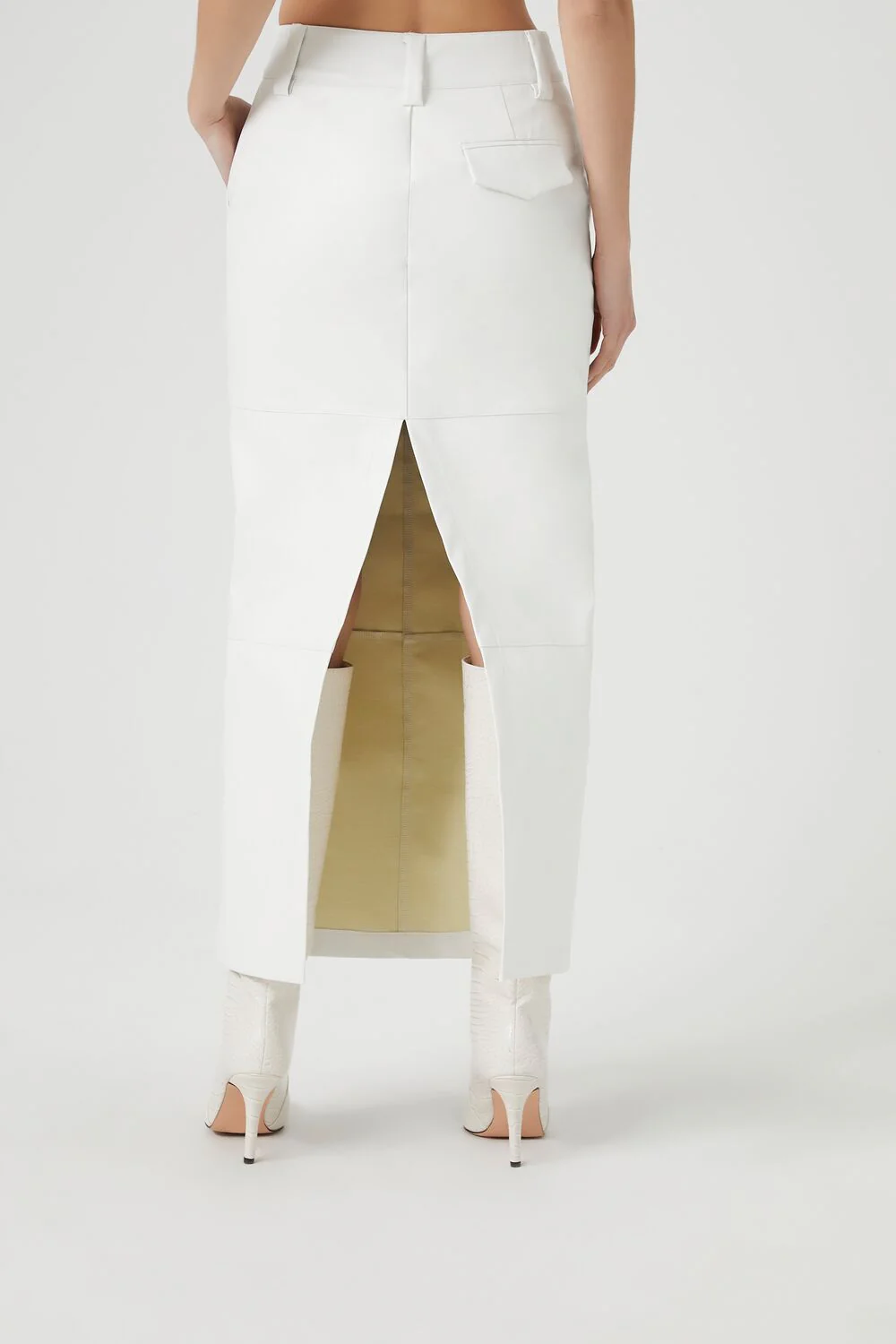 Faux Leather Slit Midi Skirt - Image 15