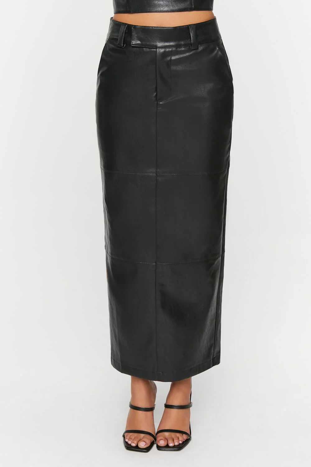 Faux Leather Slit Midi Skirt - Image 2