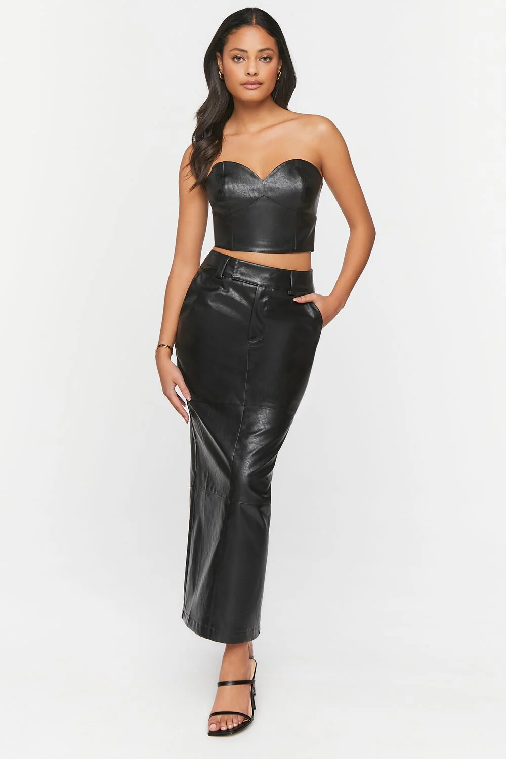 Faux Leather Slit Midi Skirt - Image 5