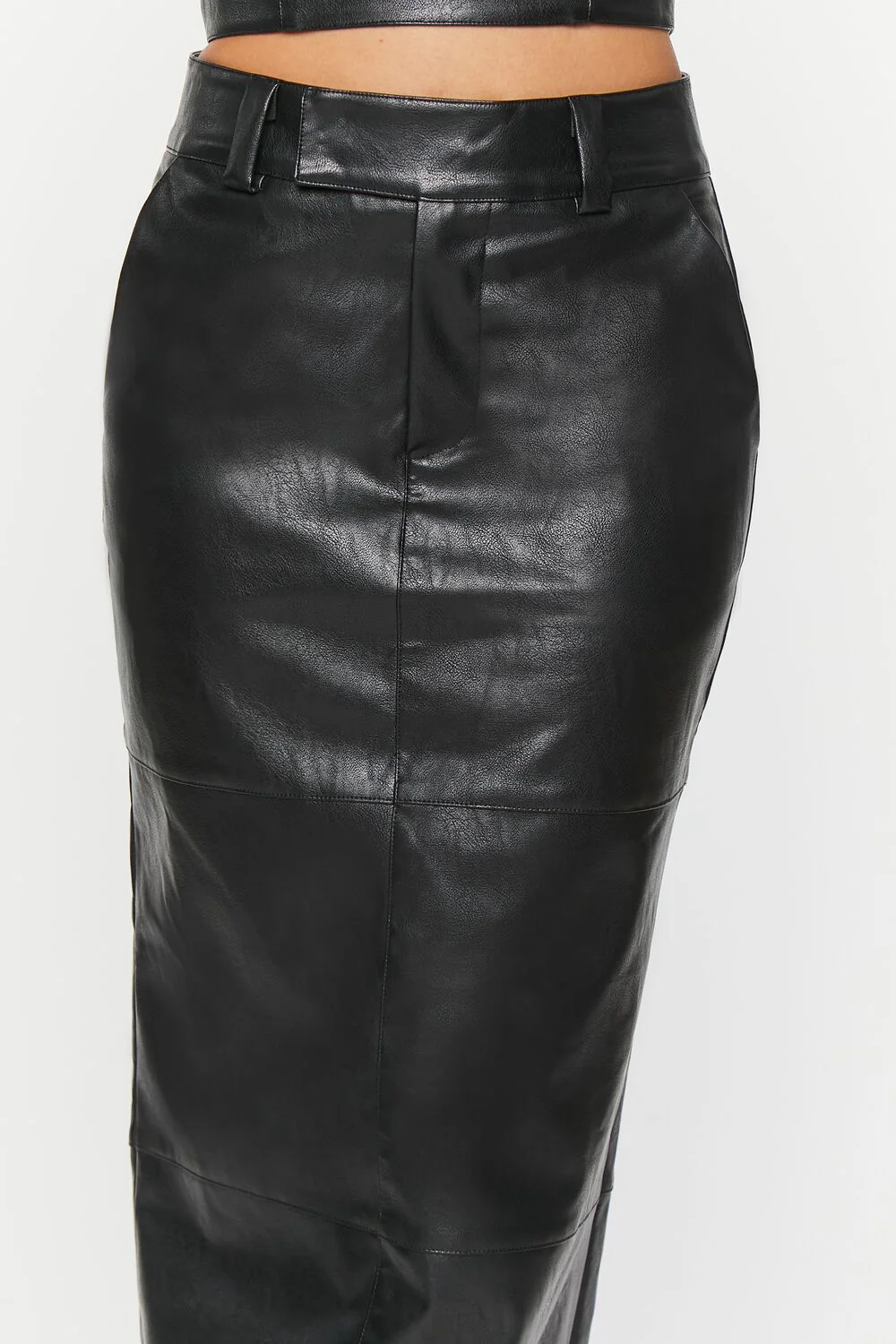 Faux Leather Slit Midi Skirt - Image 6