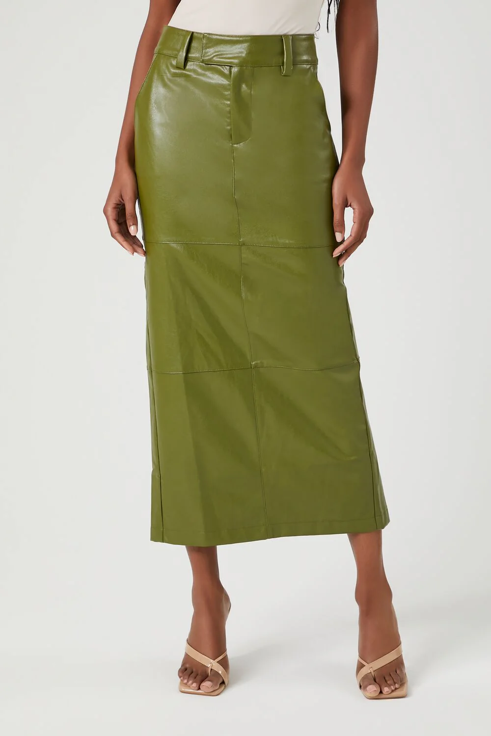 Faux Leather Slit Midi Skirt - Image 8