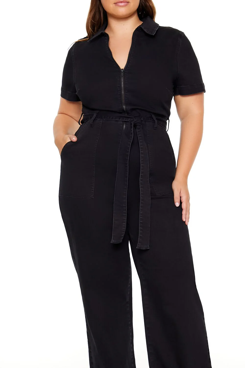 Plus Size Zip-Up Denim Jumpsuit - Image 2