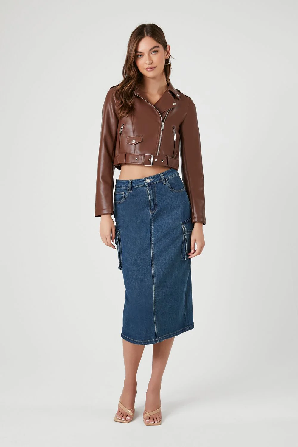 Faux Leather Cropped Moto Jacket - Image 10