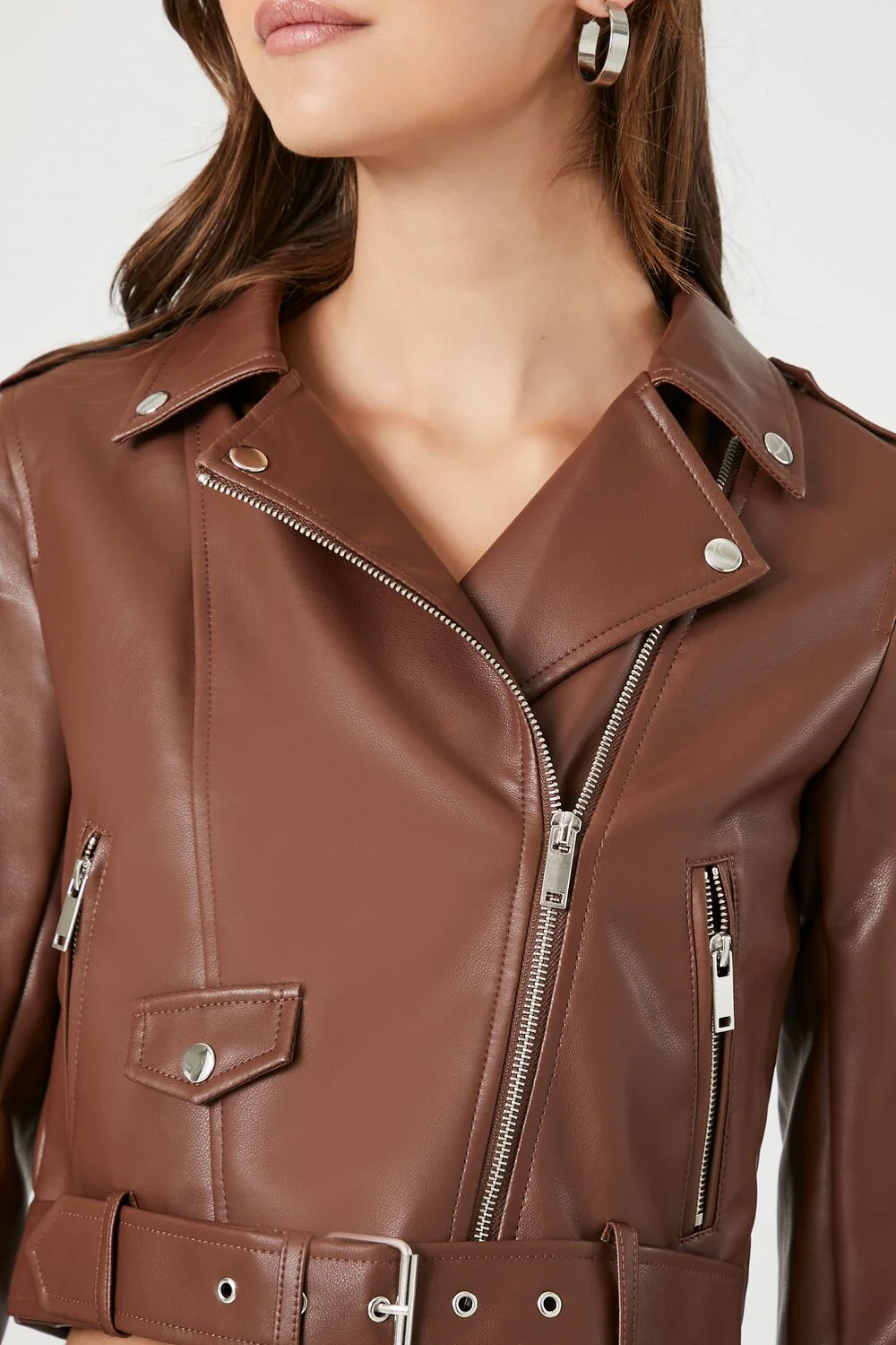 Faux Leather Cropped Moto Jacket - Image 11