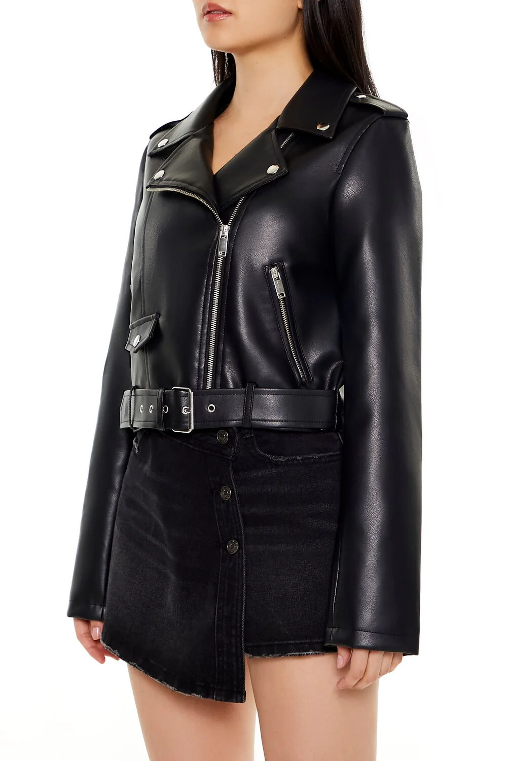 Faux Leather Cropped Moto Jacket - Image 4
