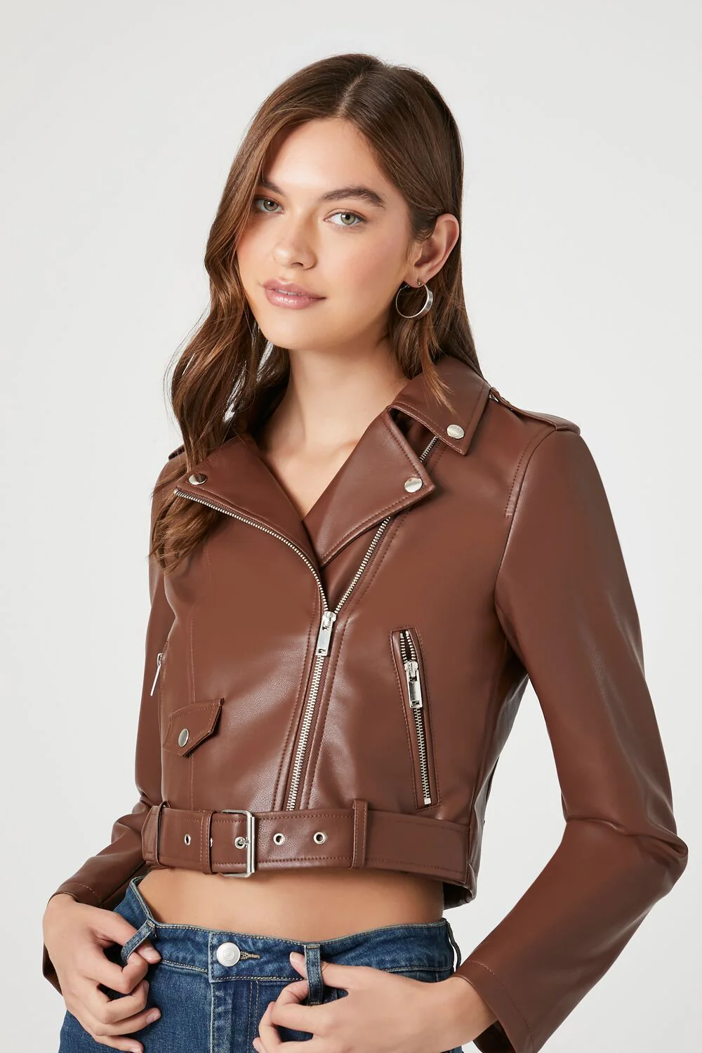 Faux Leather Cropped Moto Jacket - Image 7