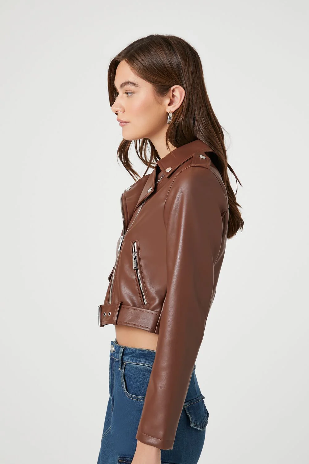 Faux Leather Cropped Moto Jacket - Image 8