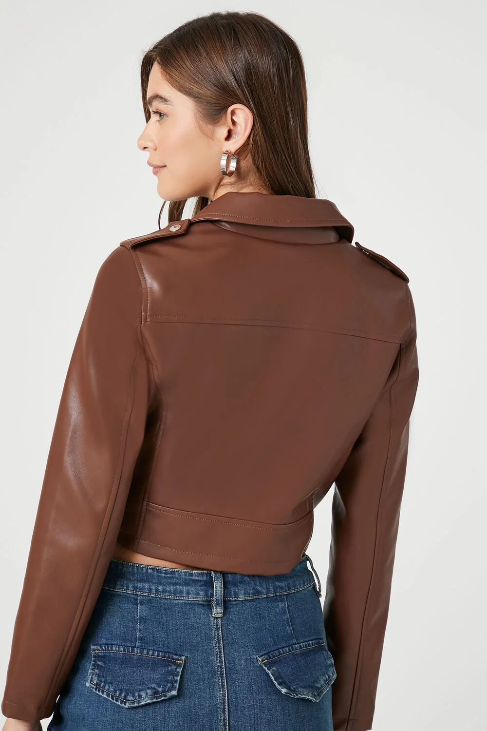 Faux Leather Cropped Moto Jacket - Image 9