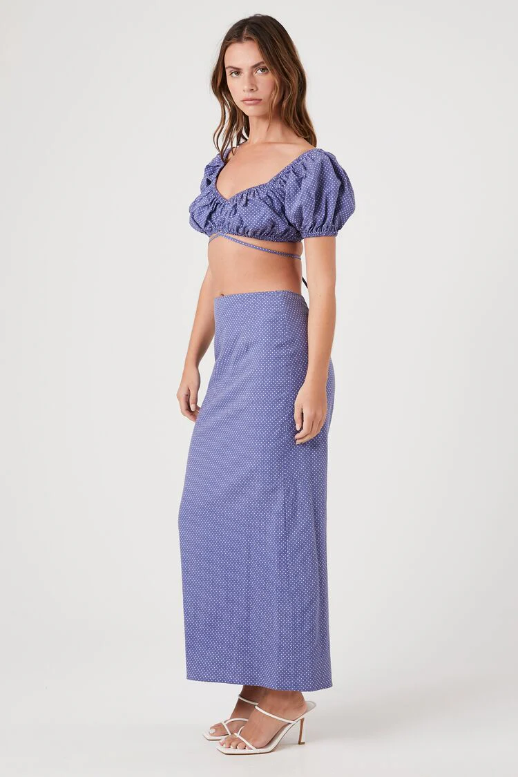 Pin Dot Crop Top & Maxi Skirt Set - Image 2
