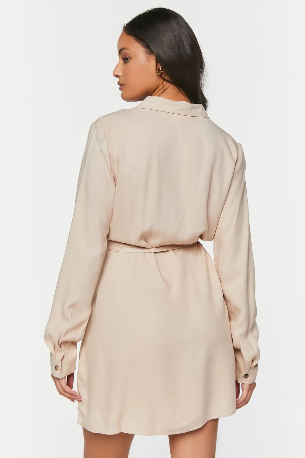 V-Neck Belted Shirt Dress - Image 3