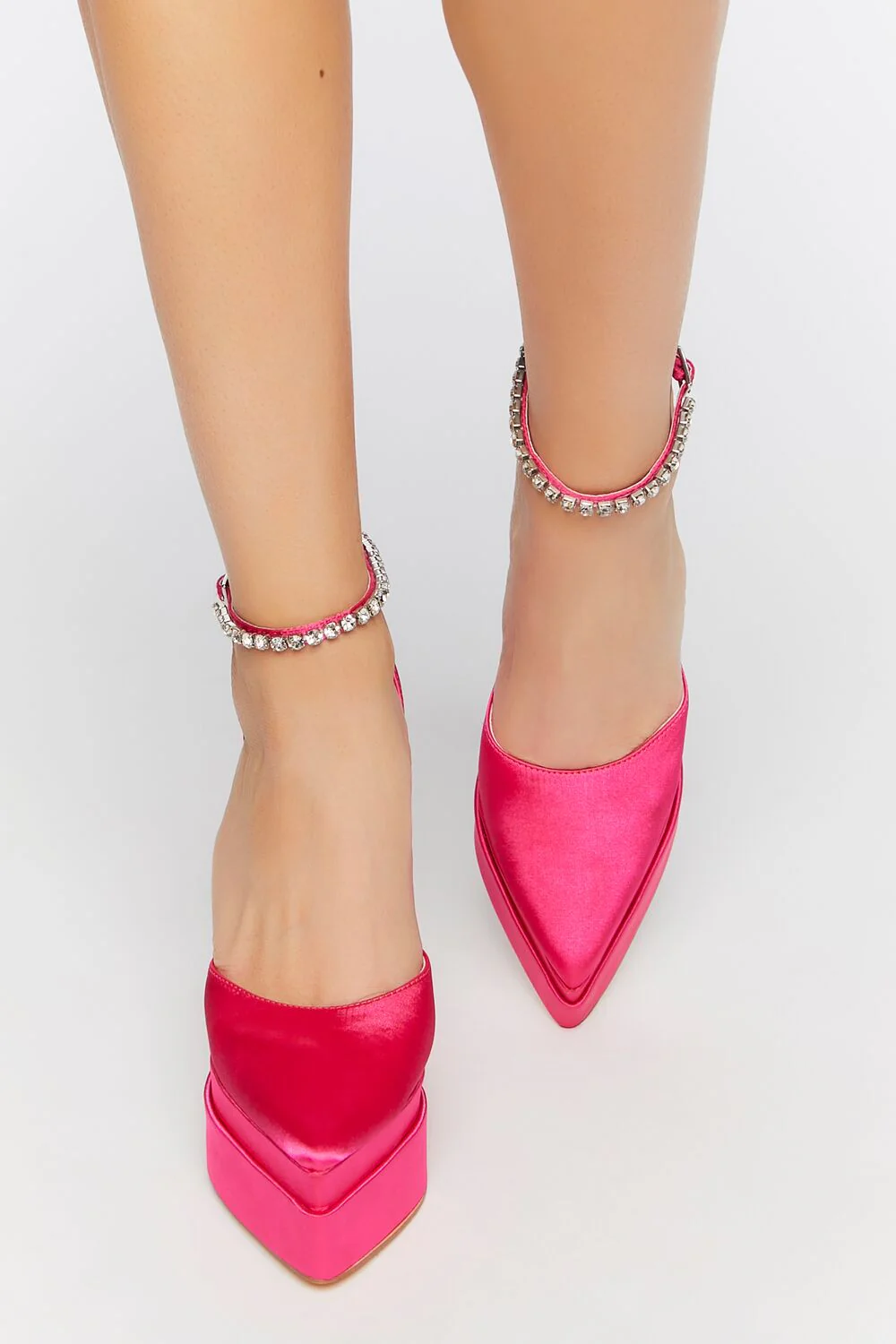 Faux Gem Satin Platform Heels - Image 4