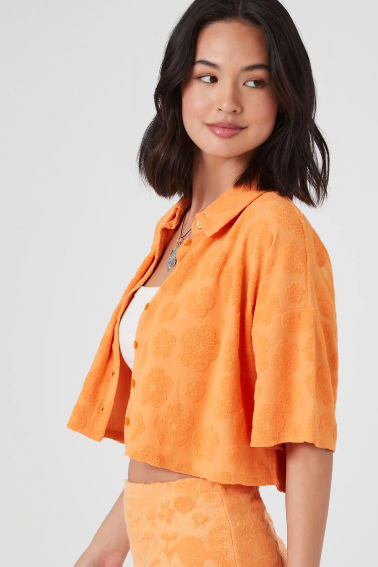 Textured Floral Cropped Shirt - Image 2