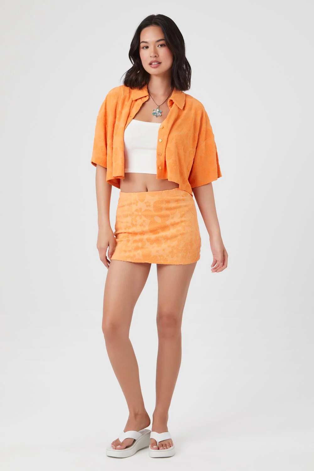 Textured Floral Cropped Shirt - Image 4