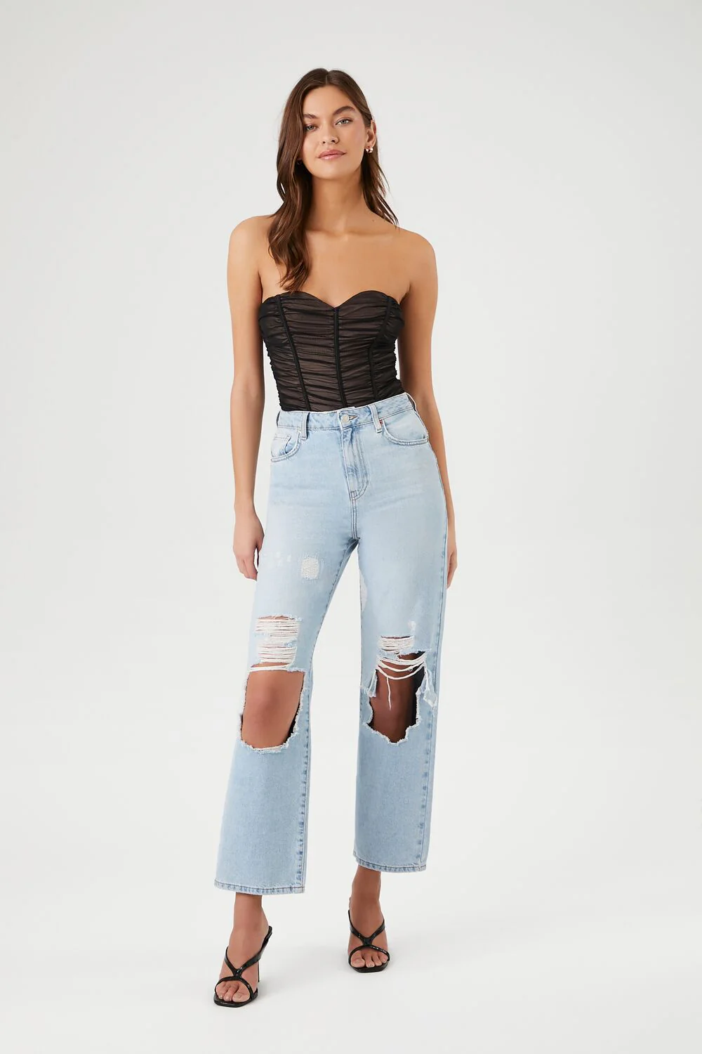 Mesh Ruched Sweetheart Bodysuit - Image 4