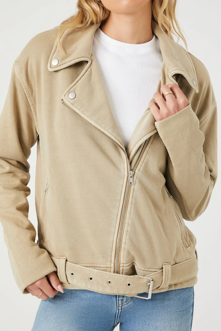 Asymmetrical French Terry Moto Jacket - Image 10