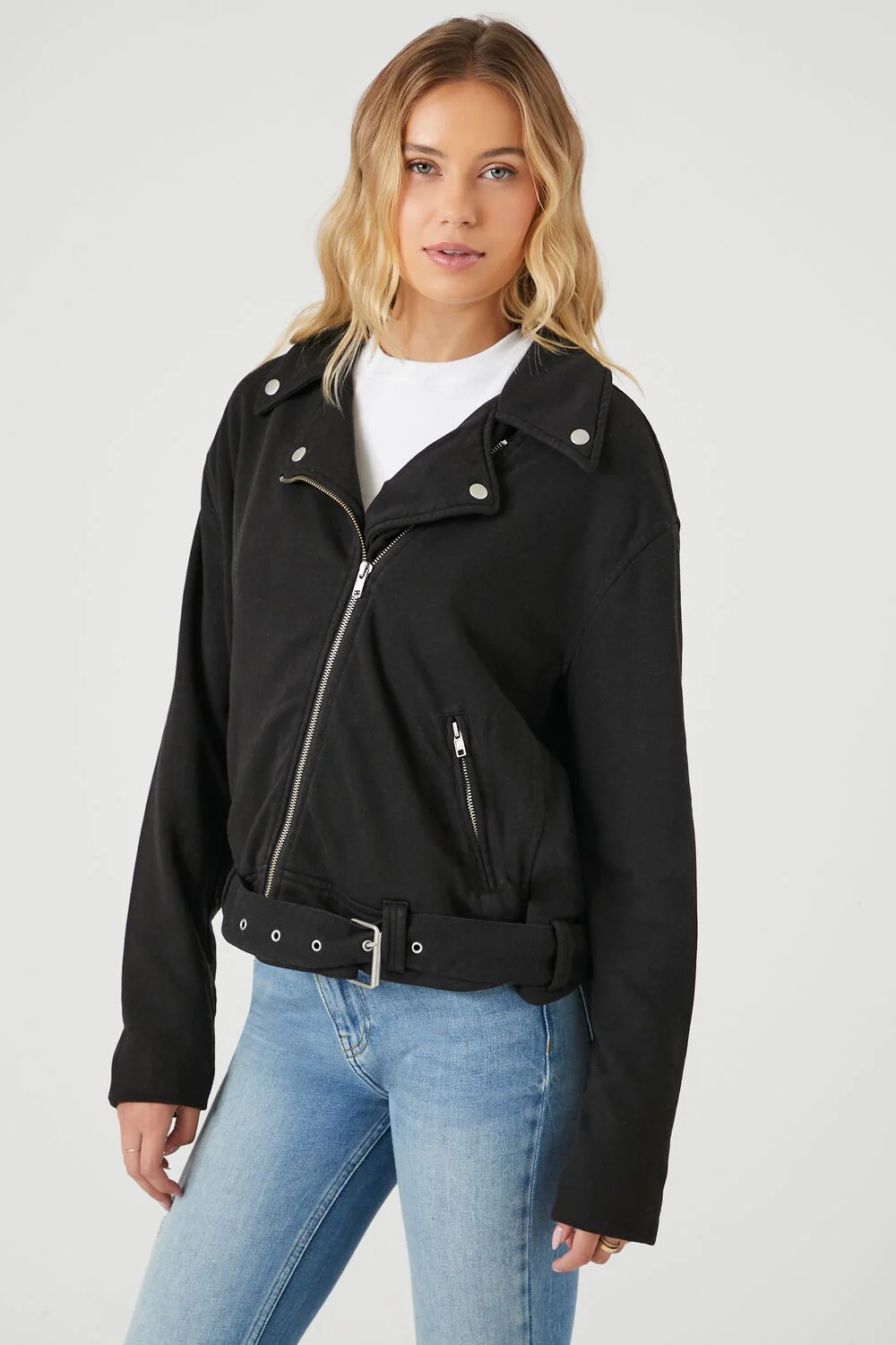Asymmetrical French Terry Moto Jacket - Image 2