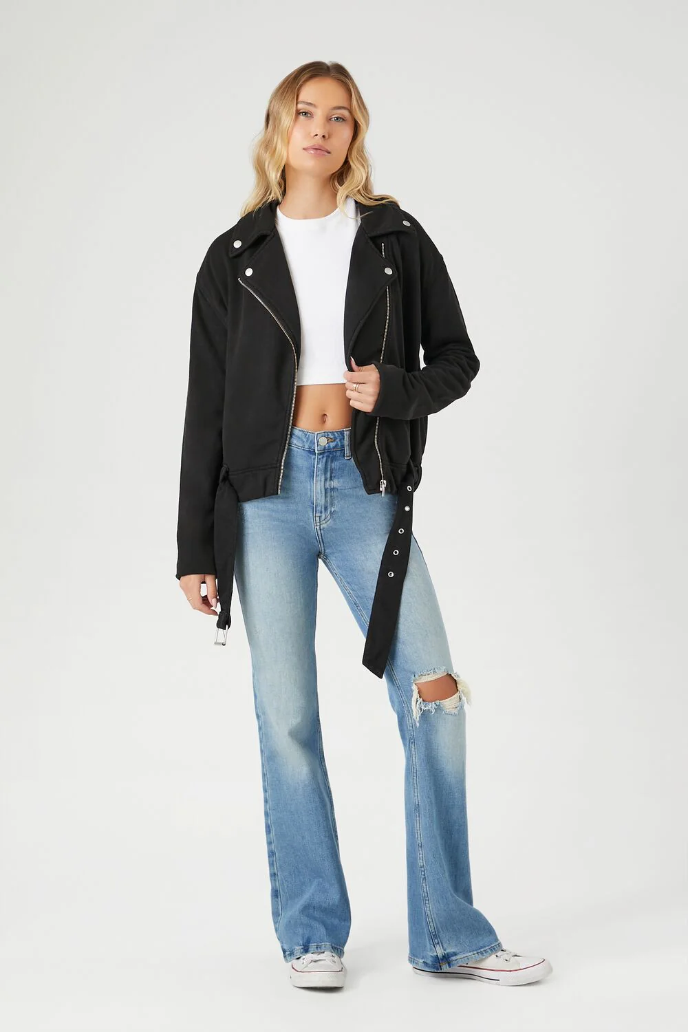 Asymmetrical French Terry Moto Jacket - Image 4