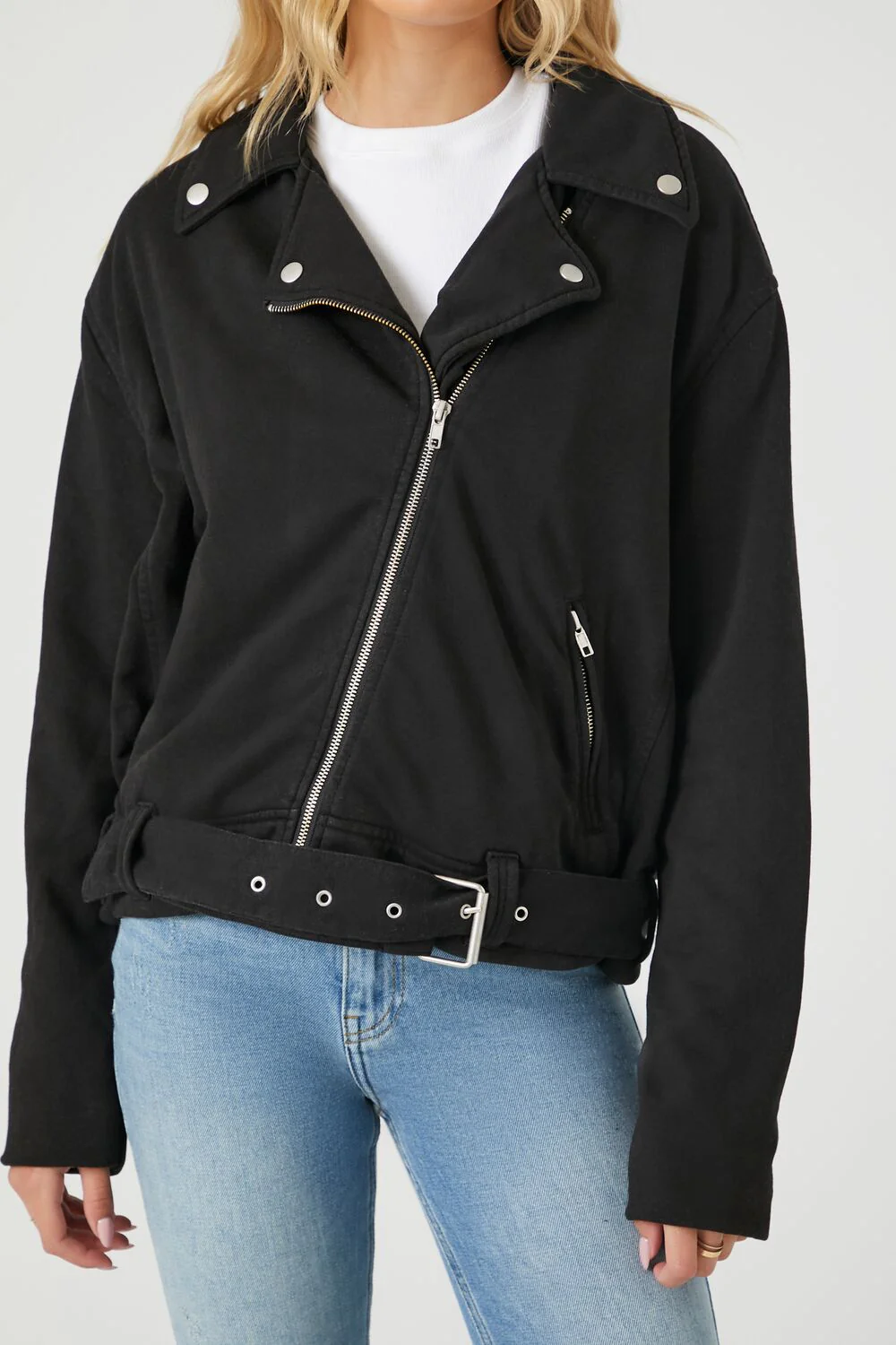 Asymmetrical French Terry Moto Jacket - Image 5