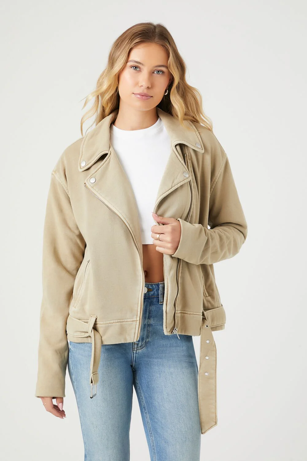 Asymmetrical French Terry Moto Jacket - Image 6