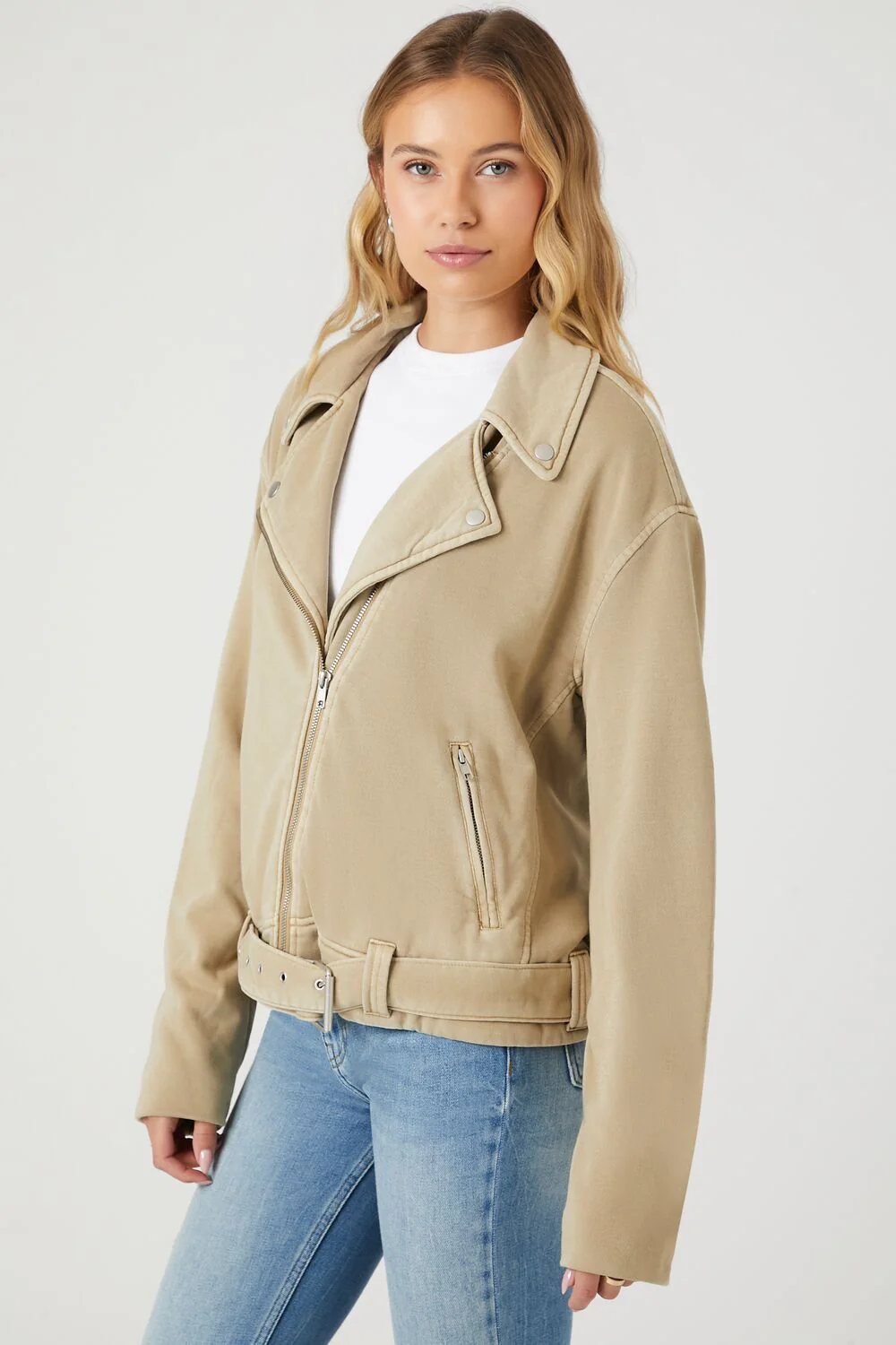 Asymmetrical French Terry Moto Jacket - Image 7