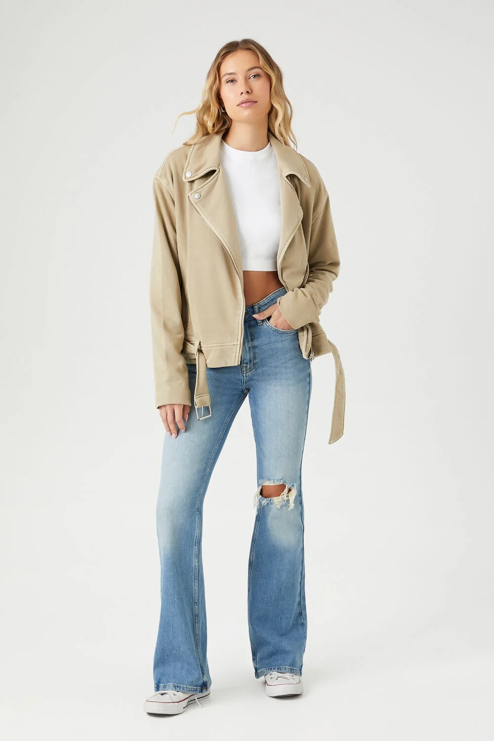 Asymmetrical French Terry Moto Jacket - Image 9