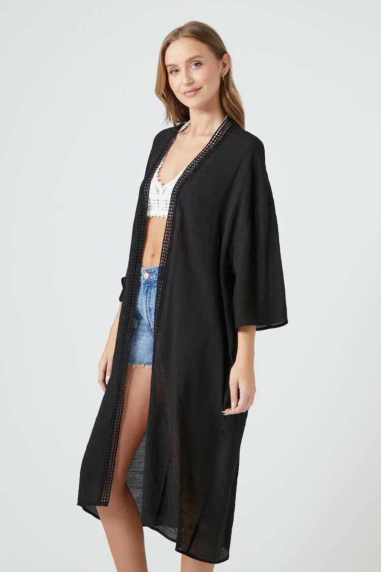 Open-Front Crochet-Trim Kimono - Image 2