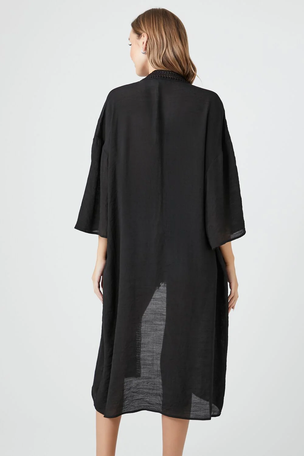 Open-Front Crochet-Trim Kimono - Image 3