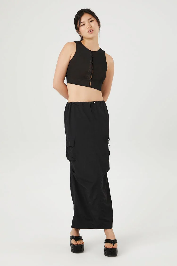 Button-Front Mesh Crop Top - Image 4