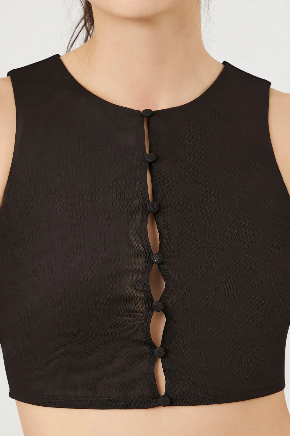 Button-Front Mesh Crop Top - Image 5