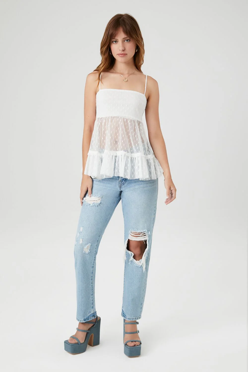 Sheer Mesh Ruffle Cami - Image 4
